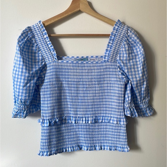 CeCe Tops - Cece Gingham Smocked Cottage Blouse